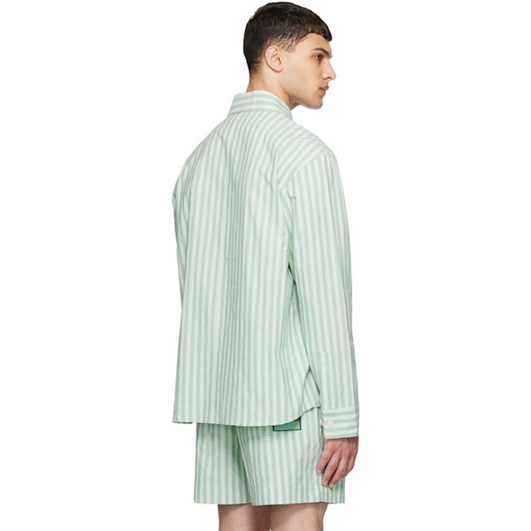 메종키츠네 Maison Kitsune Green Striped Shirt 241389M192019