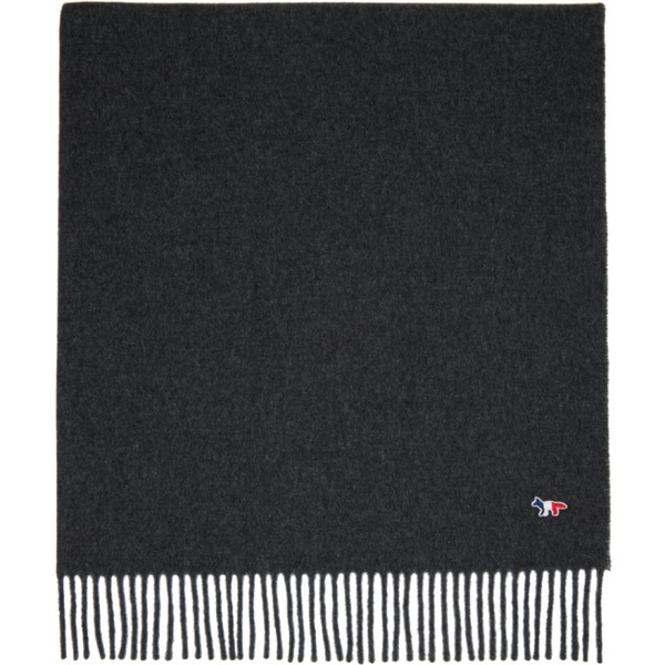 메종키츠네 Maison Kitsune Gray Fox Patch Scarf 222389M150010