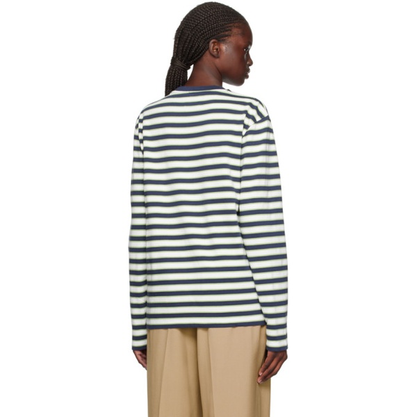 메종키츠네 Maison Kitsune Multicolor Striped Long Sleeve T-Shirt 232389F110040