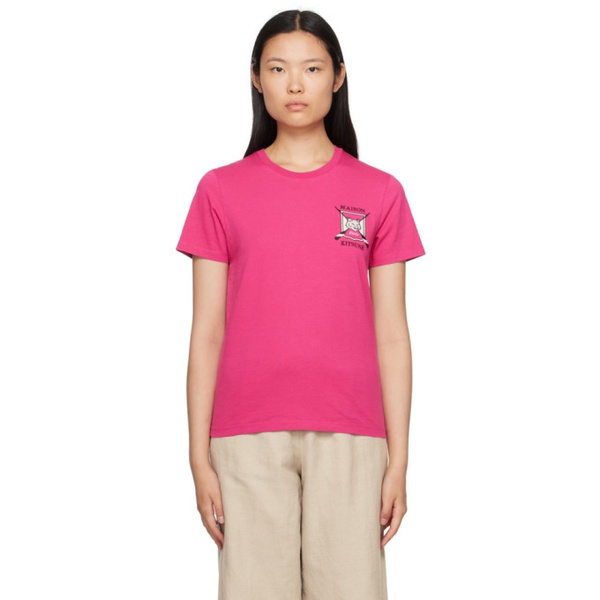 메종키츠네 Maison Kitsune Pink College Fox T-Shirt 232389F110049