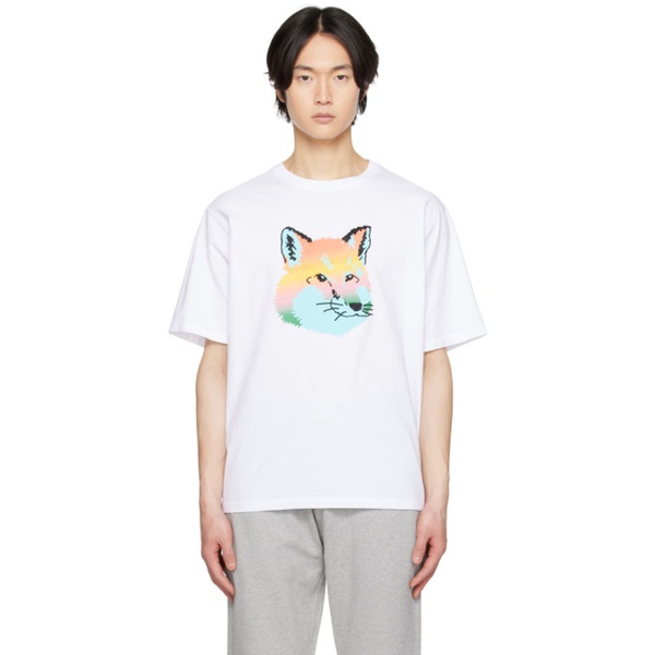 메종키츠네 Maison Kitsune White Vibrant Fox Head T-Shirt 231389M213046
