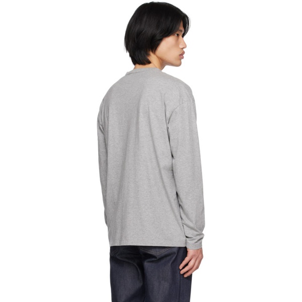 메종키츠네 Maison Kitsune Gray Fox Head Long Sleeve T-Shirt 231389M213031