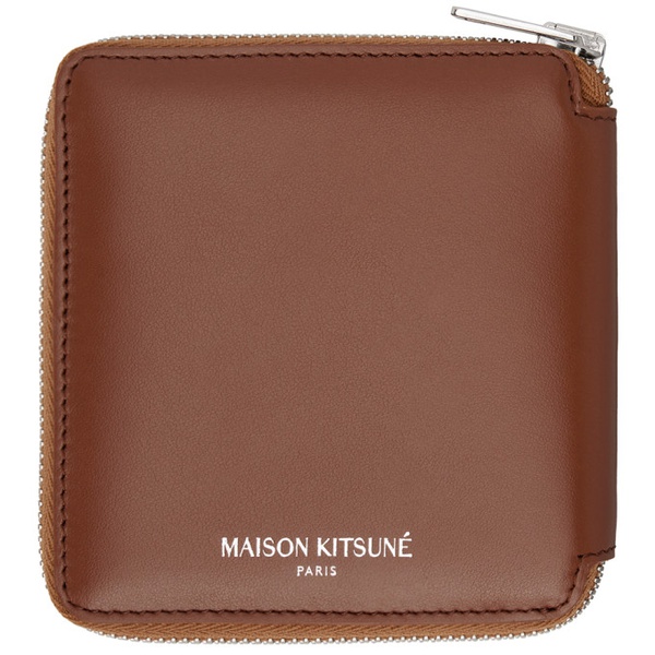 메종키츠네 Maison Kitsune Brown Fox Head Square Zipped Wallet 241389M164002