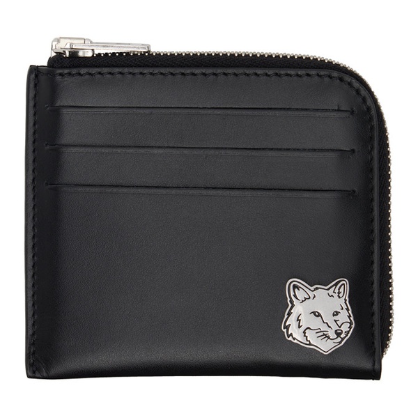 메종키츠네 Maison Kitsune Black Fox Head Zipped Wallet 241389M164006