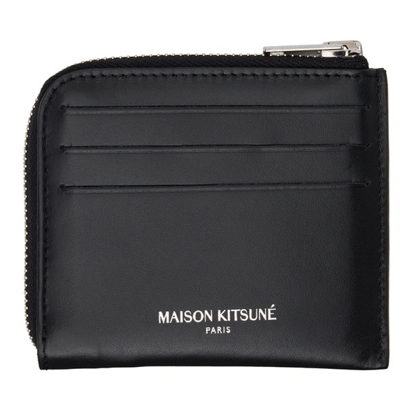 메종키츠네 Maison Kitsune Black Fox Head Zipped Wallet 241389M164006