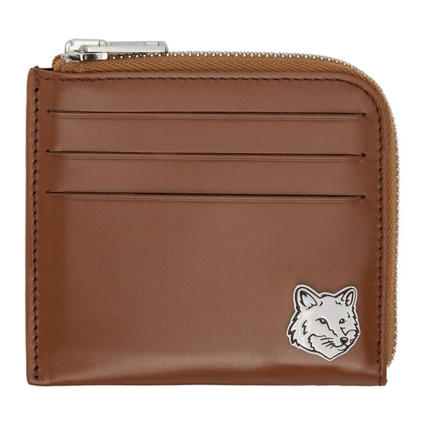 메종키츠네 Maison Kitsune Brown Fox Head Zipped Wallet 241389M164007