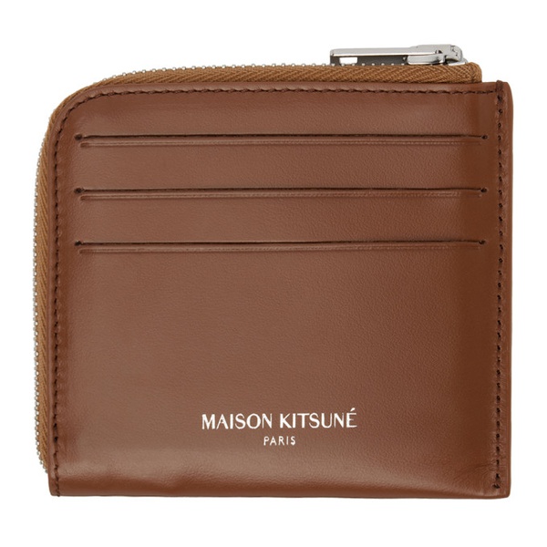 메종키츠네 Maison Kitsune Brown Fox Head Zipped Wallet 241389M164007