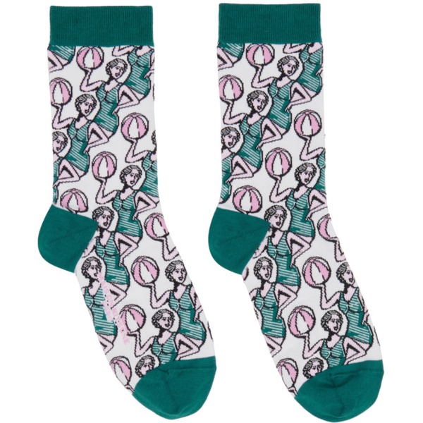 메종키츠네 Maison Kitsune Three-Pack Multicolor Summer Print Ankle Socks 232389M220000