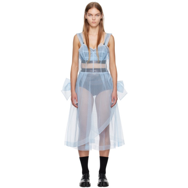 메종마르지엘라 메종마르지엘라 Maison Margiela Blue Sheer Midi Dress 232168F054013