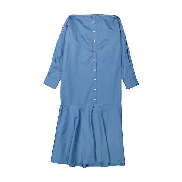  Mm6 메종 마르지엘라 Mm6 메종마르지엘라 Maison Margiela Ladies Prussian Blue Asymmetric Cotton Shirt Dress S52CT0744-S76434-521