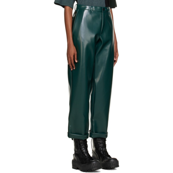  MM6 메종 마르지엘라 MM6 메종마르지엘라 Maison Margiela Green Cuffed Faux-Leather Trousers 222188F087020