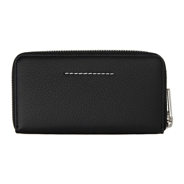  MM6 메종 마르지엘라 MM6 메종마르지엘라 Maison Margiela Black Grainy Leather Label Zip Wallet 242188F040002