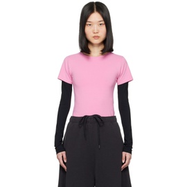 MM6 메종 마르지엘라 MM6 메종마르지엘라 Maison Margiela Pink & Black Layered Long Sleeve T-Shirt 242188F110021