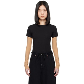 MM6 메종 마르지엘라 MM6 메종마르지엘라 Maison Margiela Black & Beige Layered Long Sleeve T-Shirt 242188F110020