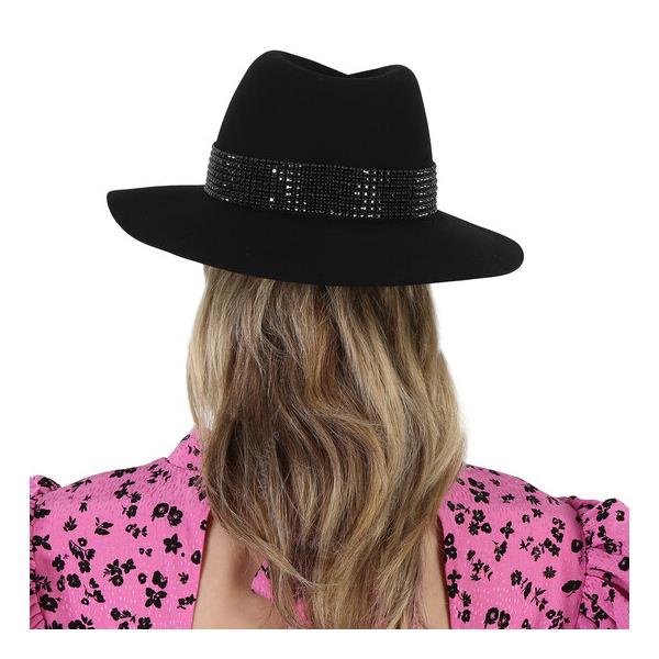  메종 미셸 Maison Michel Ladies Black Virginie Studded Strass Fedora Hat 1001202001-Black