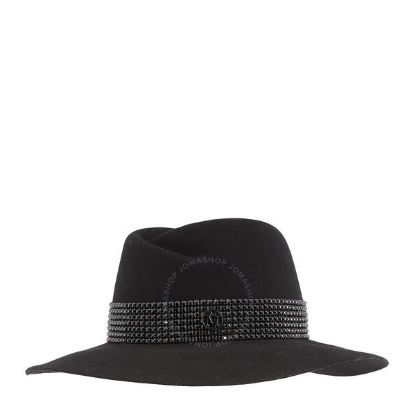  메종 미셸 Maison Michel Ladies Black Virginie Studded Strass Fedora Hat 1001202001-Black