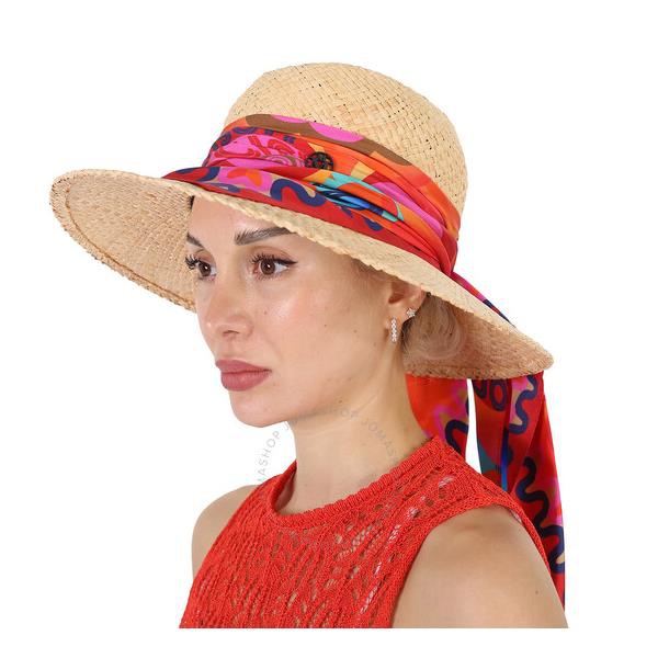  메종 미셸 Maison Michel Ladies Natural Kate Scarf Raffia Straw Hat 1009094001-Natural