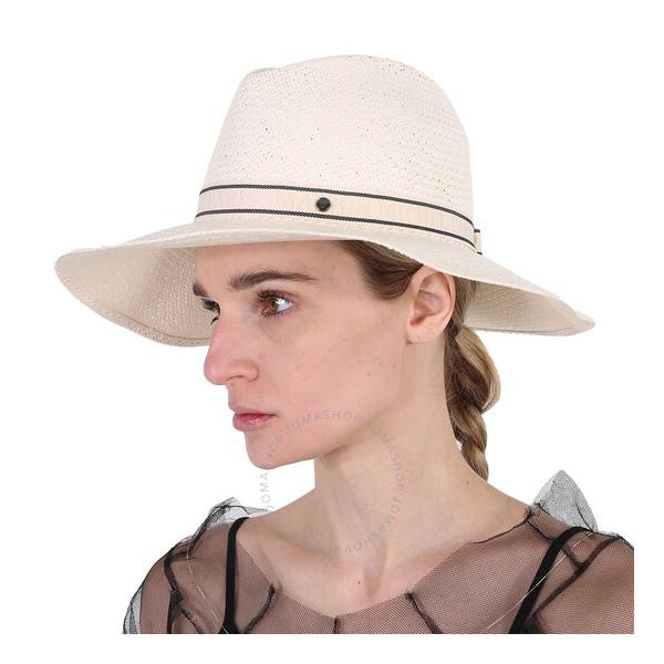  메종 미셸 Maison Michel Ladies White Kate Herrbone Straw Fedora Hat 1009095001-White