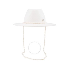 메종 미셸 Maison Michel Ladies White Kyra Seashells Wool Felt Fedora Hat 1142044001-White