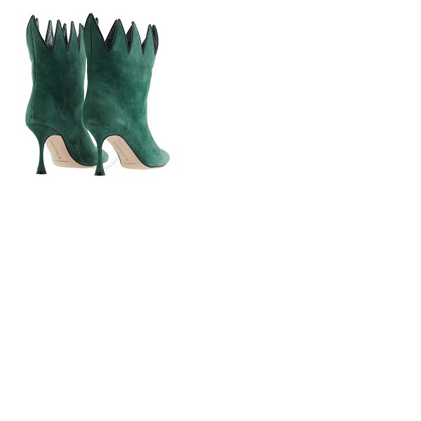  Manolo Blahnik Dark Green Chicuelo 90 Suede Ankle Boots 421-0995 3038