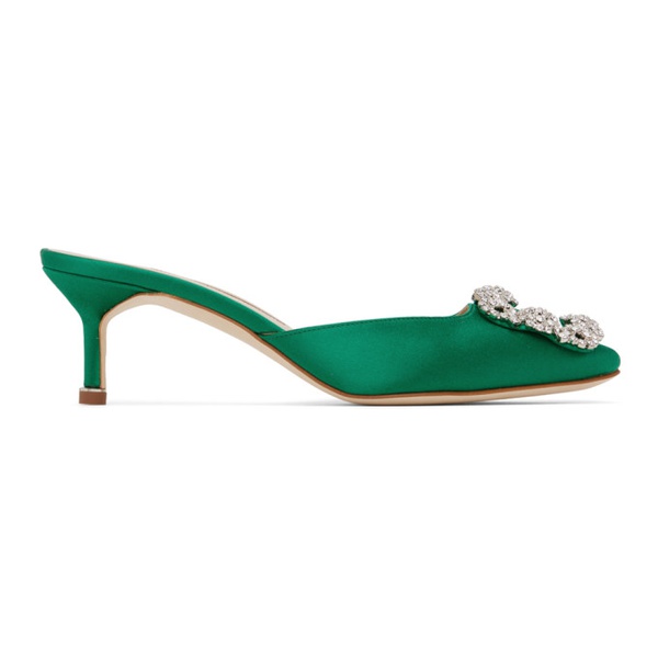  Manolo Blahnik Green Hangisimu 50 Mules 232140F122023