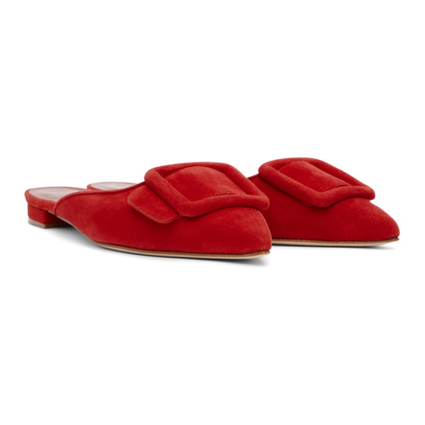  Manolo Blahnik Red Maysale Flat Slippers 231140F121003