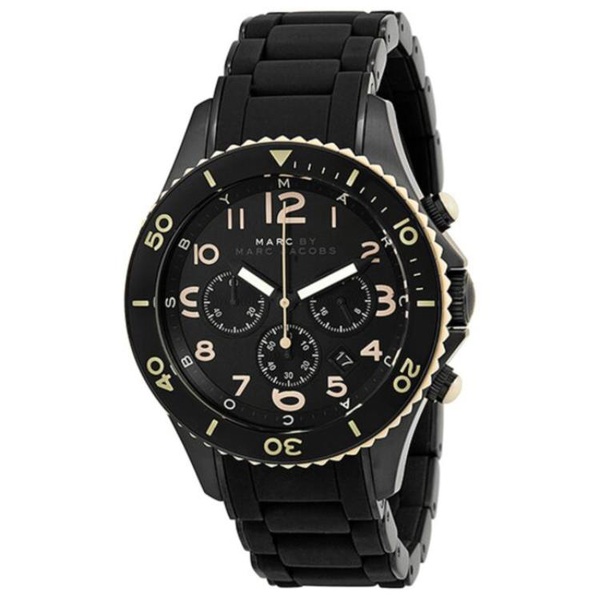 Marc Jacobs Marc By 마크 제이콥스 Marc Jacobs MEN'S Large Rock Chronograph Black Silicone wraped Stainless Steel Black Dial Watch MBM2583