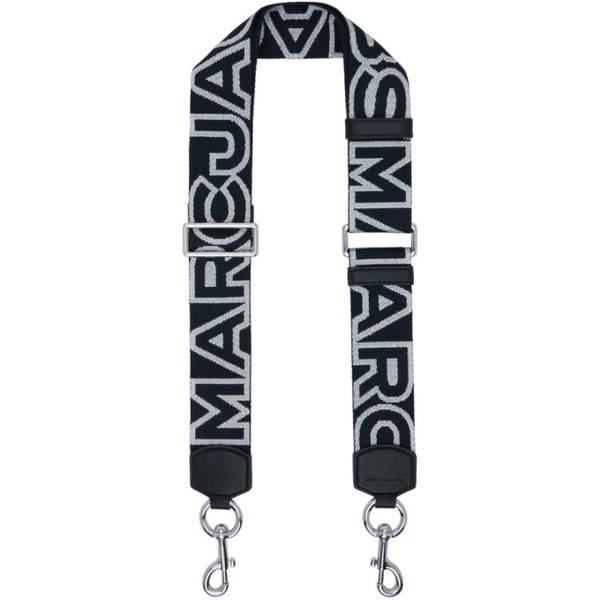 마크제이콥스 마크 제이콥스 Marc Jacobs Black & Silver The Outline Logo Webbing Shoulder Strap 242190F283002