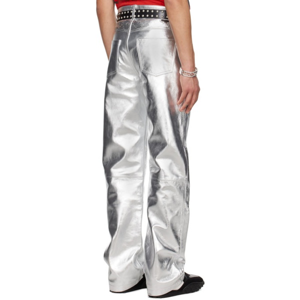  마린 세르 Marine Serre Silver Embossed Leather Pants 241020M189002