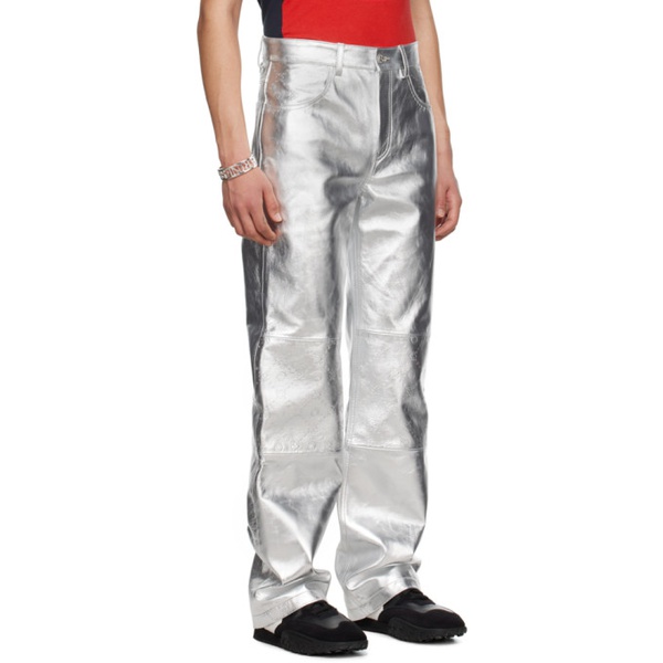  마린 세르 Marine Serre Silver Embossed Leather Pants 241020M189002