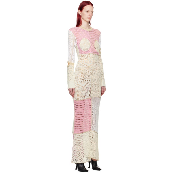  마린 세르 Marine Serre Beige & Pink Regenerated Maxi Dress 241020F055004