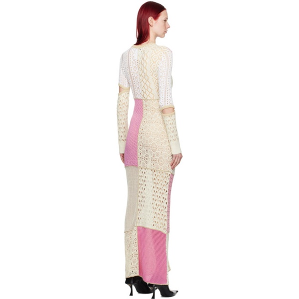  마린 세르 Marine Serre Beige & Pink Regenerated Maxi Dress 241020F055004