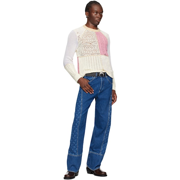  마린 세르 Marine Serre Beige & Pink Regenerated Sweater 241020M201003