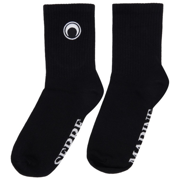  마린 세르 Marine Serre Black Organic Cotton Rib Ankle Socks 241020F076016