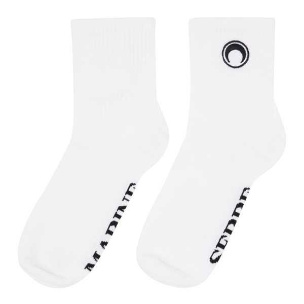  마린 세르 Marine Serre White Organic Cotton Rib Ankle Socks 241020F076015