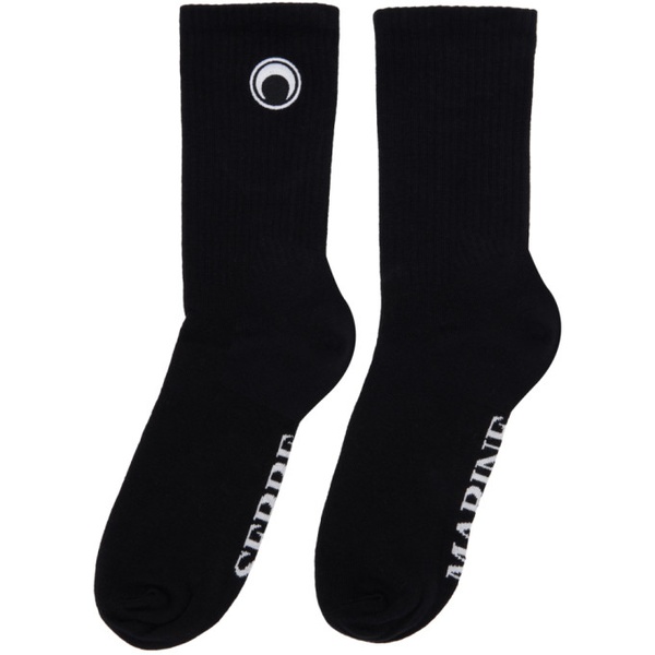  마린 세르 Marine Serre Black Organic Cotton Rib Ankle Socks 241020M220001
