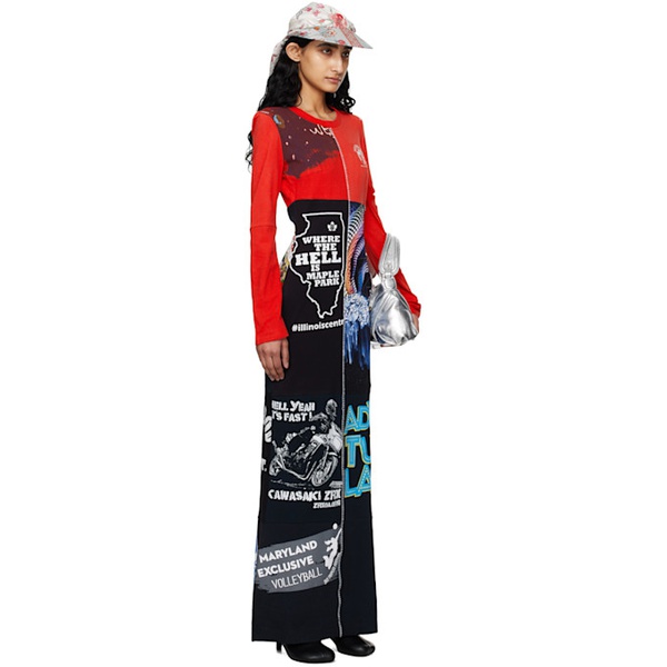  마린 세르 Marine Serre Red Regenerated Graphic Patchwork Maxi Dress 241020F055013