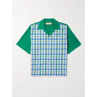 마르니 MARNI Convertible-Collar Logo-Embroidered Checked Cotton-Poplin Shirt 1647597335107221