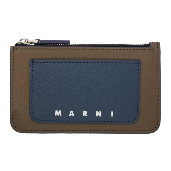 마르니 마르니 Marni Navy & Taupe Saffiano Leather Card Holder 241379M163007