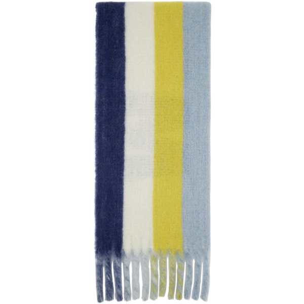 마르니 마르니 Marni Blue & Yellow Mohair Logo Stripe Scarf 241379F028008