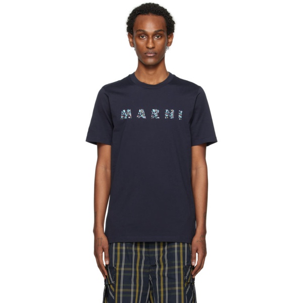 마르니 마르니 Marni Navy Crewneck T-Shirt 241379M213011
