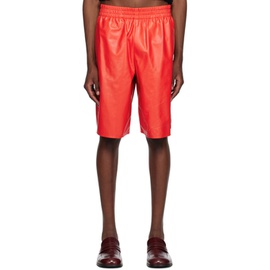 마르니 Marni Red Wide-Leg Leather Shorts 231379M193016