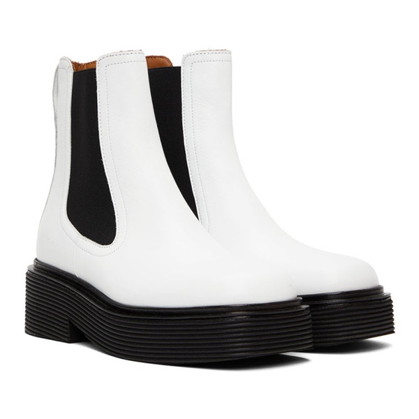 마르니 마르니 Marni White & Black Leather Chelsea Boots 222379F113007