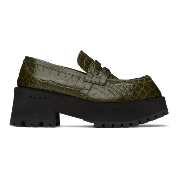 마르니 마르니 Marni Green Croc Loafers 222379F121016