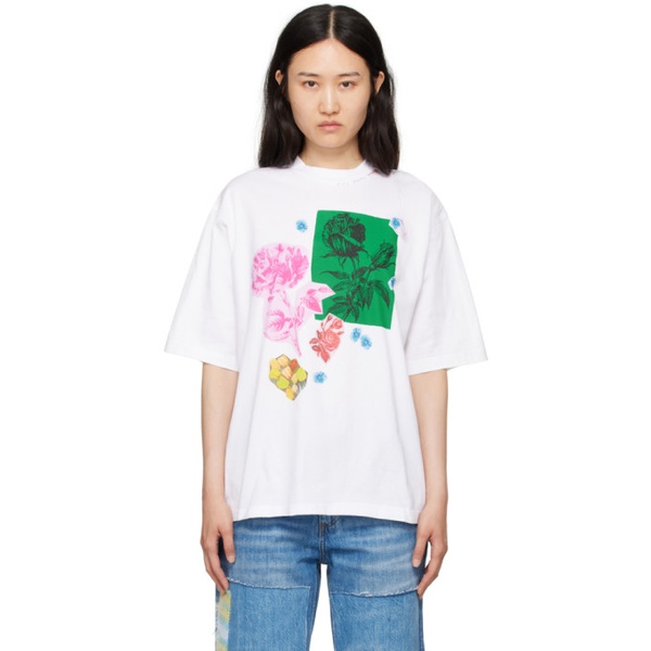 마르니 마르니 Marni White Collage Flowers T-Shirt 241379F110029