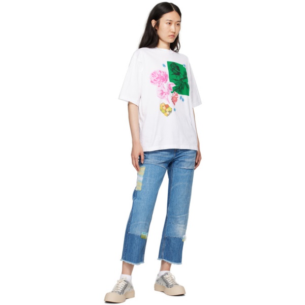 마르니 마르니 Marni White Collage Flowers T-Shirt 241379F110029