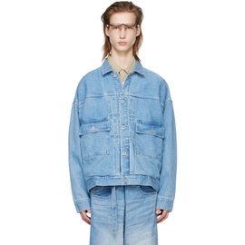 Meanswhile Blue Pleated Denim Jacket 241699M177002