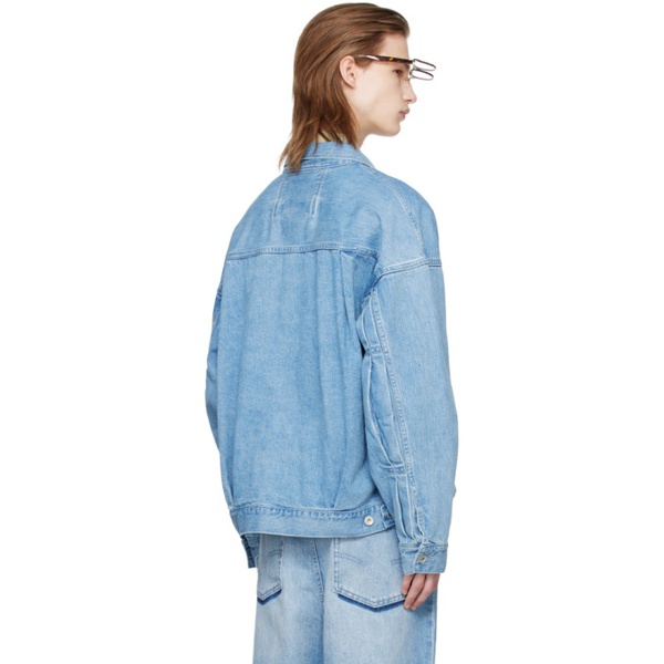  Meanswhile Blue Pleated Denim Jacket 241699M177002