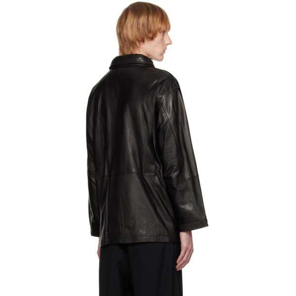  Meanswhile Black Double Collar Leather Jacket 222699M181000