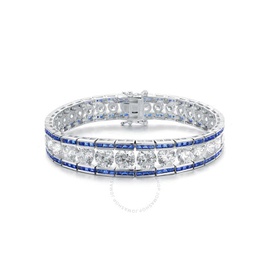 Megan Walford Classy Sterling Silver Princess Sapphire and Round Clear Cubic Zirconia Tennis Bracelet JSYI5718-S